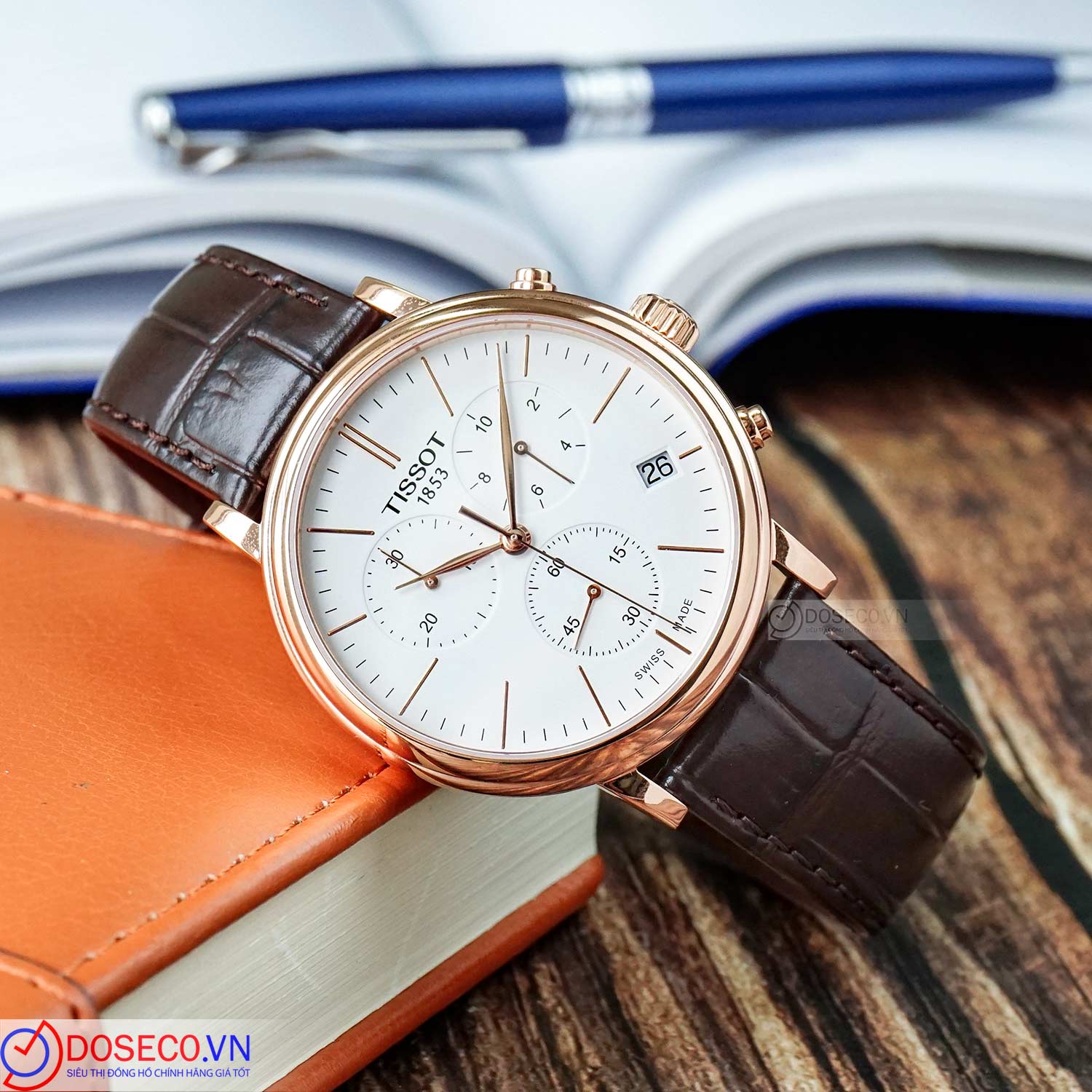 Tissot Carson Premium Chronograph White Dial Brown Leather Strap Watch For Men - T122.417.36.011.00 main image 0
